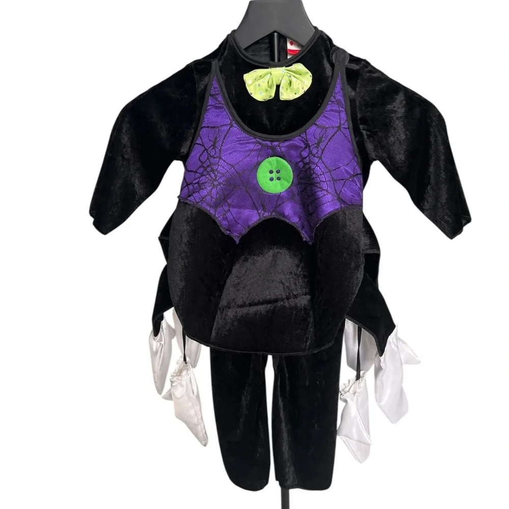 Spider Halloween Costume 2T - Black‎ Velvet  Toddler outfit Web & Bow - Disguise